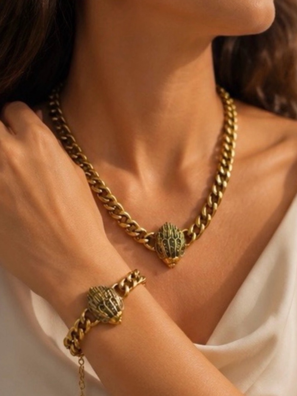 Kurt Geiger Gold Lion Head Chain Necklace